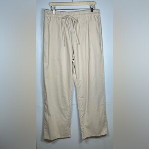 NWT Cream Straight Leg Linen Blend Pants w/ Elastic Waist and Relaxed Fit. XL